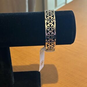 Tory Burch Silver Logo Cuff Bracelet